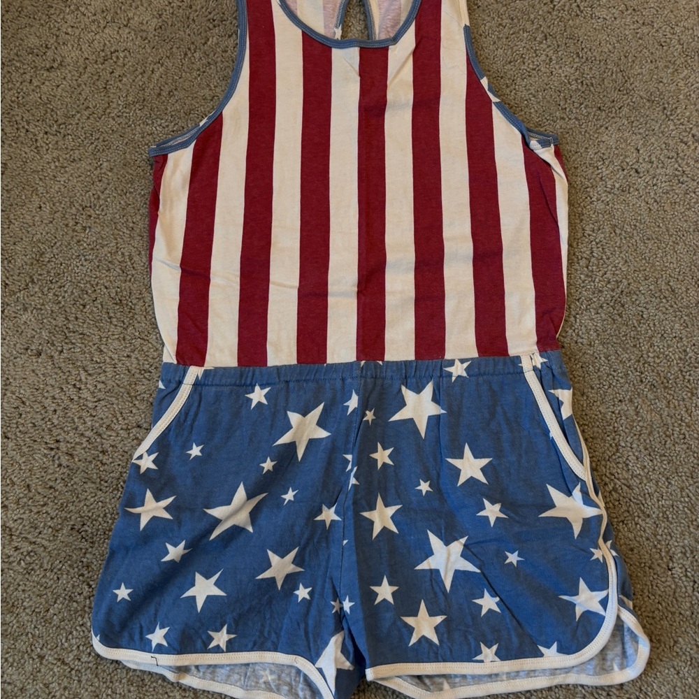 Junk Food Clothing Red & Blue Stars & Stripes Kids Romper